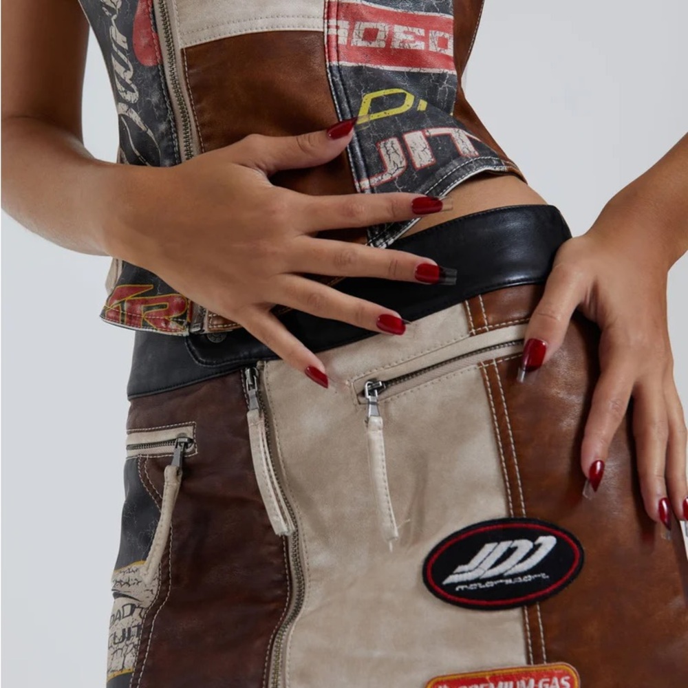 Jaded London Brown Tan Black Patchwork Mini Skirt Set - Picture 7 of 7